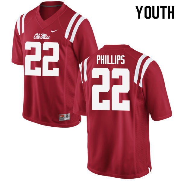 Scottie Phillips Ole Miss Rebels NCAA Youth Red #22 Stitched Limited College Football Jersey WTM6458UD
